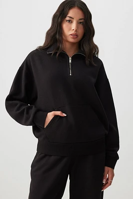 Ardene Washed Half Zip Sweatshirt in | Size | Polyester/Cotton | Fleece-Lined
