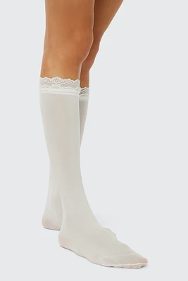 Ardene Lace Trim Crew Socks in | Nylon/Spandex