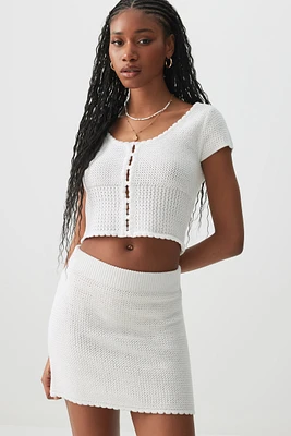 Ardene Crochet Button Up Top in White | Size | Cotton