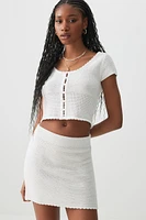 Ardene Crochet Button Up Top in White | Size | Cotton