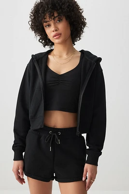 Ardene French Terry Crop Zip Up Hoodie in | Size | Polyester/Cotton | Eco-Conscious