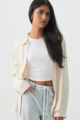 Ardene Utility Shirt in Beige | Size Medium | Rayon