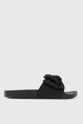 Ardene Slides with Bow Detail in Black | Size