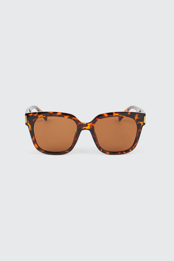 Ardene Square Sunglasses with Temple Detail in Brown