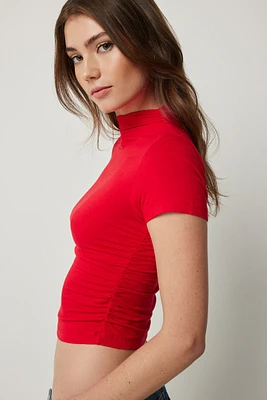 Ardene Ruched Side High Neck T-Shirt in | Size | Elastane/Viscose