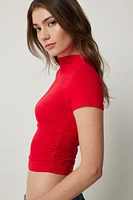Ardene Ruched Side High Neck T-Shirt in | Size | Elastane/Viscose
