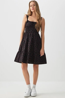 Ardene Printed Poplin Tiered Dress in Black | Size | 100% Cotton