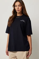 Ardene Printed Oversized T-Shirt in Dark Blue | Size Small | 100% Cotton