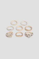 Ardene 8-Pack Stone Rings in Gold | Size Small