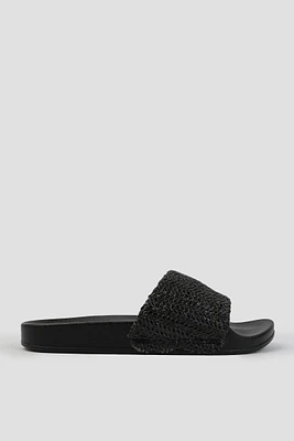 Ardene Braided Slides in Black | Size 9