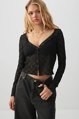 Ardene Crop Lace Cardigan in | Size | Polyester/Elastane