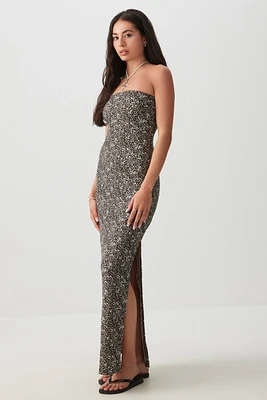 Ardene Maxi Tube Dress with Slit in Brown | Size | Polyester/Elastane