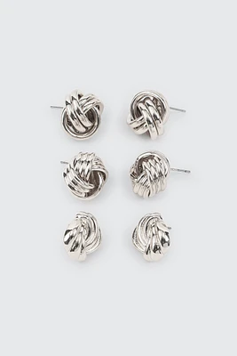 Ardene 3-Pack Mini Knotted Stud Earrings in Silver | Stainless Steel