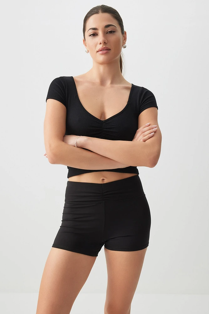 Ardene Ruched Front Butter Biker Shorts in Black | Size | Nylon/Elastane