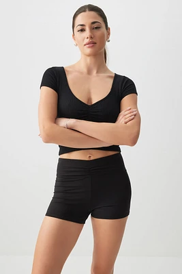 Ardene Ruched Front Butter Biker Shorts in Black | Size | Nylon/Elastane