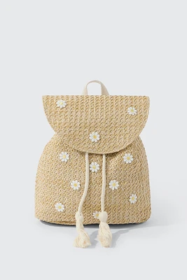 Ardene Kids Straw Flap Backpack in Beige | Polyester