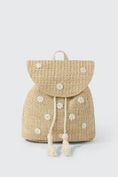 Ardene Kids Straw Flap Backpack in Beige | Polyester