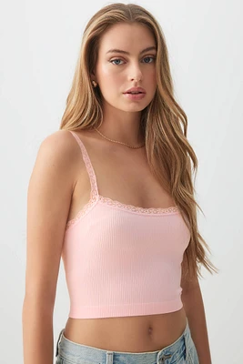 Ardene Basic Ultra Crop Lace Strap Tank Top in Light Pink | Size | Nylon/Elastane | Eco-Conscious