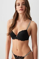 Ardene Luxe Push Up Bra with Rhinestones in Black | Size 34A | Nylon/Elastane