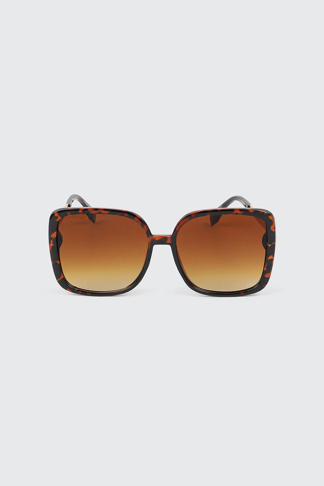 Ardene Oversized Square Sunglasses with Chain in Brown
