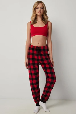 Ardene Festive Print Plush PJ Joggers in Red | Size | 100% Recycled Polyester | Eco-Conscious