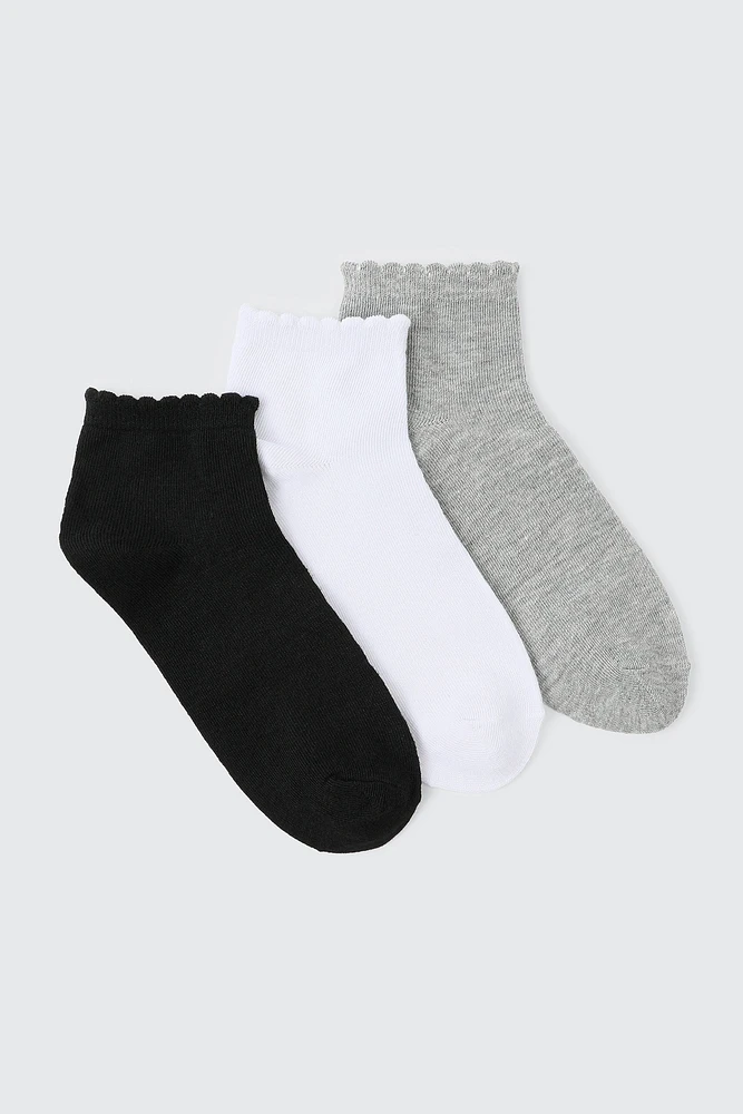 Ardene 3-pack Scalloped Edge Demi Crew Socks in | Polyester/Spandex
