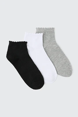 Ardene 3-pack Scalloped Edge Demi Crew Socks in | Polyester/Spandex
