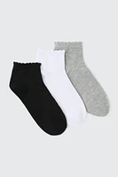 Ardene 3-pack Scalloped Edge Demi Crew Socks in | Polyester/Spandex