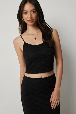 Ardene Black Lace Tank Top | Size Large | Polyester/Spandex