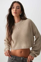 Ardene Boxy Crop Sweater in Beige | Size | 100% Acrylic