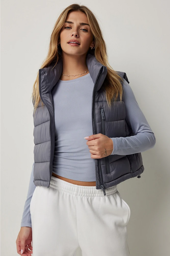 Ardene Short Puffer Vest in Medium Blue | Size Medium | Polyester/Polyamide