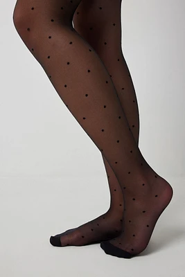 Ardene Sheer Polka Dot Tights in Black | Size Small | Nylon/Spandex
