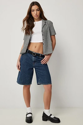 Ardene Low Rise Jorts in Dark Blue | Size 7 | 100% Cotton