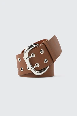 Ardene Eyelet Belt in Brown | Size Small | Faux Leather