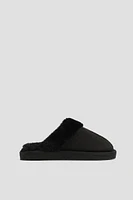 Ardene Kids Mule Slippers with Faux Fur Lining in Black | Size 12.5 | Faux Suede
