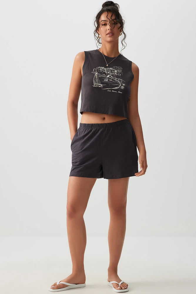 Ardene Slub Jersey Shorts in Dark Grey | Size Large | Polyester/Elastane