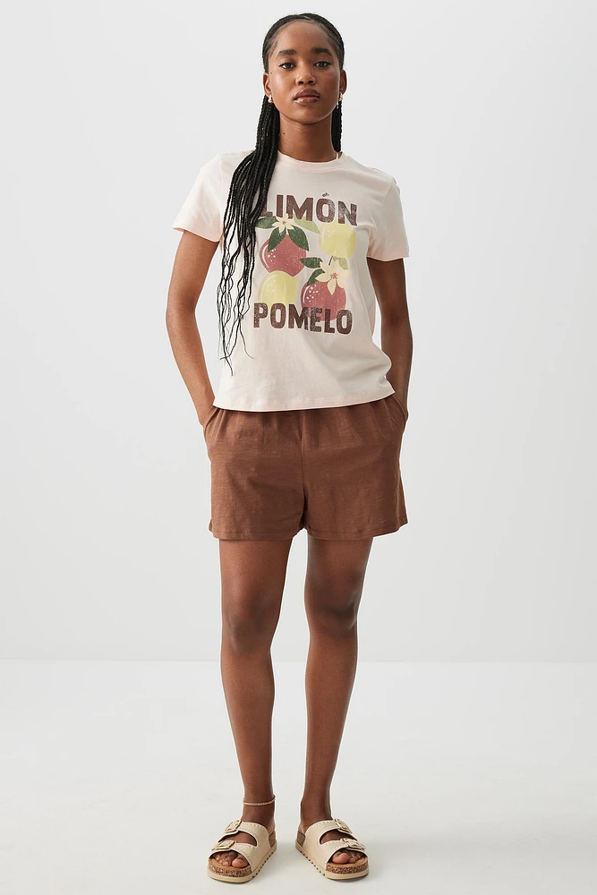 Ardene Slub Jersey Shorts in Brown | Size Large | Polyester/Elastane
