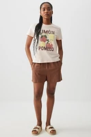Ardene Slub Jersey Shorts in Brown | Size Large | Polyester/Elastane