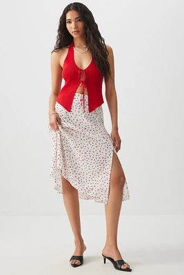 Ardene Flowy Midi Skirt with Slit in White | Size XS | 100% Viscose