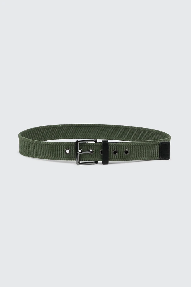 Ardene Man Canvas Belt For Men in Dark Green | Size Small | Polyester