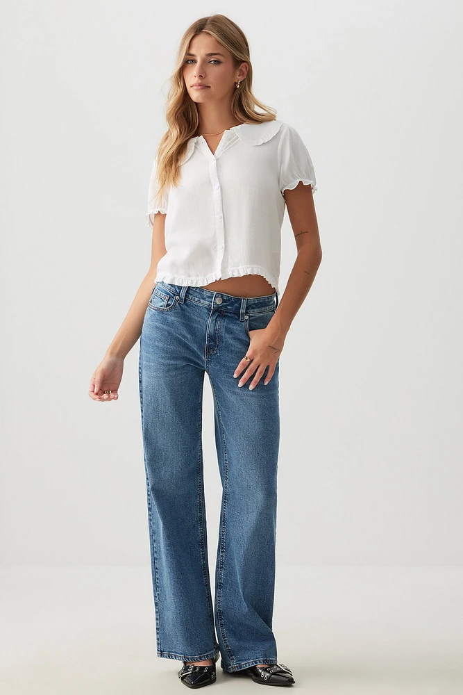 Ardene The Era Mid Rise Straight Jean in Medium Blue | Size | Cotton/Elastane