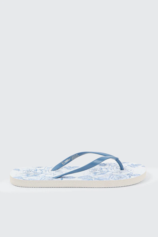 Ardene Printed Flip-Flops Sandals in Medium Blue | Size | Eco-Conscious