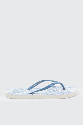 Ardene Printed Flip-Flops Sandals in Medium Blue | Size | Eco-Conscious