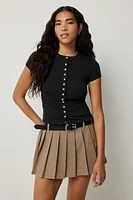 Ardene Button Up Crew Neck T-Shirt in Black | Size | 100% Cotton/Viscose