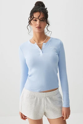 Ardene Long Sleeve Henley T-Shirt in Light | Size | Elastane/Viscose