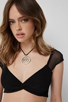 Ardene Ultra Crop Twist Front Mesh Top in Black | Size Small | Polyester/Spandex