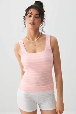 Ardene Basic Rib Square Neck Tank Top in Light Pink | Size Small | Cotton/Elastane | Eco-Conscious