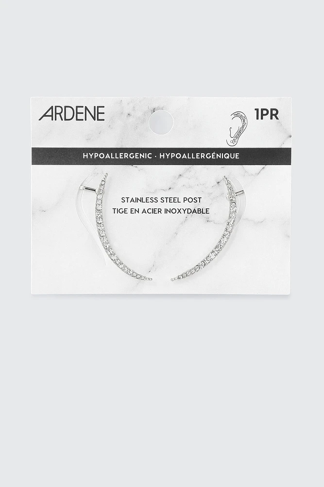 Ardene Small Stone Crawler Earrings in Silver | Stainless Steel
