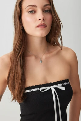 Ardene Crop Tube Top with Ribbon Trim in | Size | 100% Cotton