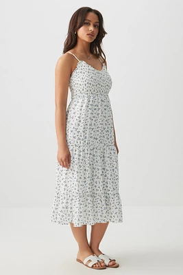 Ardene Midi Tiered Chiffon Dress in White | Size Large | Polyester